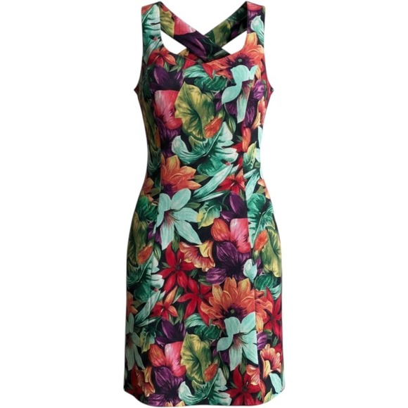 Handmade Dresses & Skirts - Handmade‎ Tropical Floral Dress Womens M L Multicolor Excellent Fit Flare Midi
